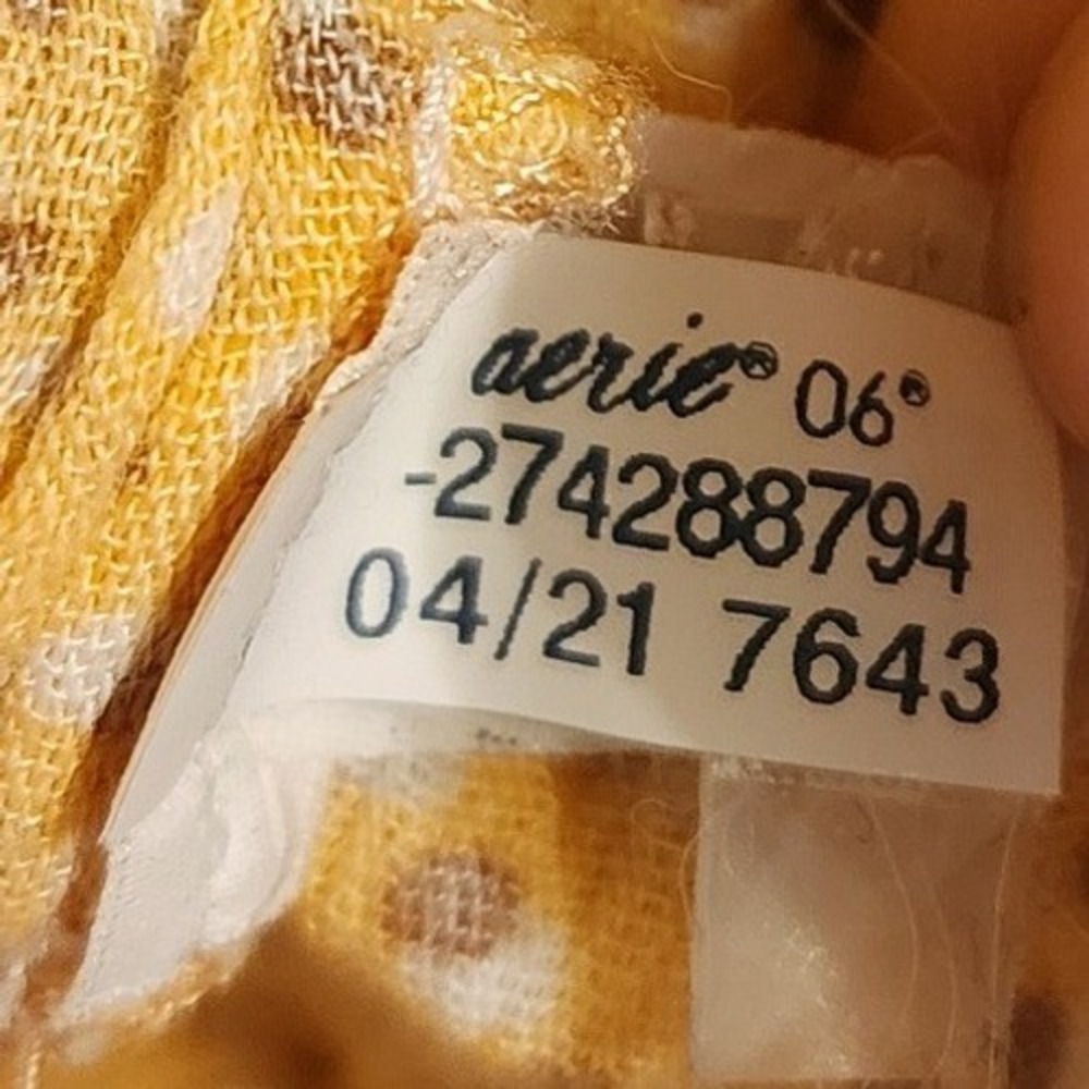 Aerie Smocked Waist Boho Jogger Pants XS Yellow Dot Print Tassel Crinkle Gauze‎ - Picture 8 of 11